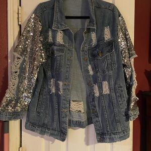 Sequin Sleeve Denim Jacket